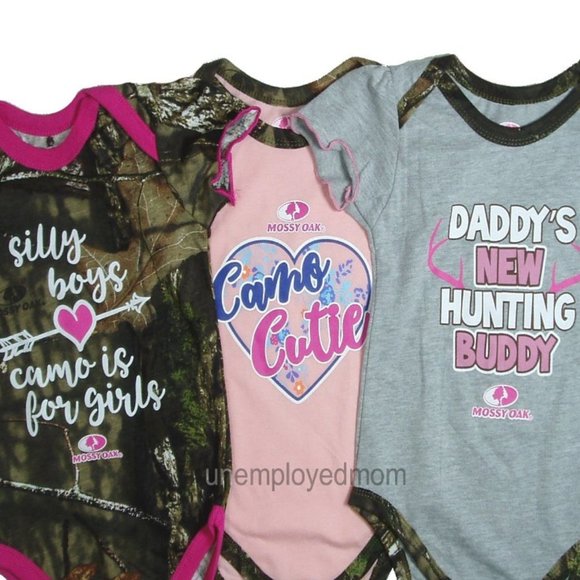 Daddy's Camo Girl Creepers Bodysuits 3 Short Sleeve Shirts Hunting Buddy - Picture 2 of 11
